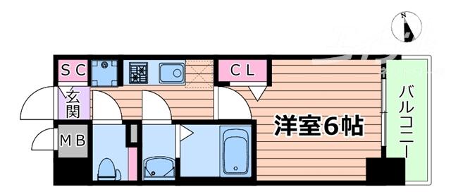 プレリス福島海老江 CORE FRONT(1K/2階)の間取り写真
