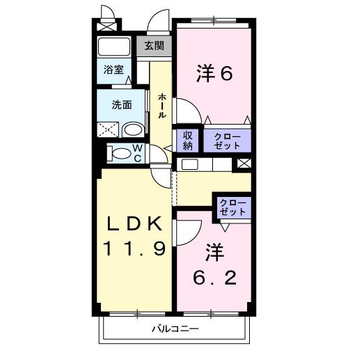 パルテールA(2LDK/1階)の間取り写真
