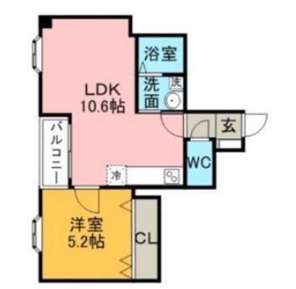 グランテージ中央町(1LDK/3階)の間取り写真