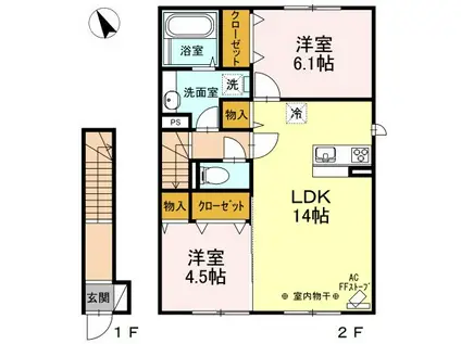 セジュールWIT OKI(2LDK/2階)の間取り写真