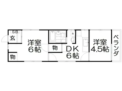桜木町アパート(2DK/1階)の間取り写真