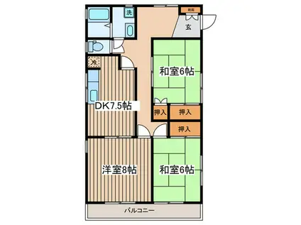 ＪＲ横浜線 鴨居駅 徒歩12分 2階建 築35年(3DK/2階)の間取り写真