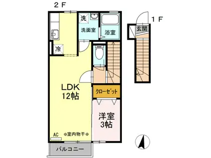 D-ROOMSAKURA(1LDK/2階)の間取り写真
