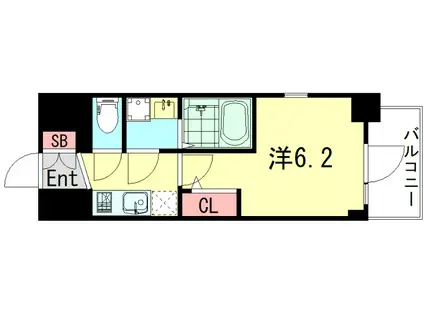 エスリード神戸グランドール(1K/6階)の間取り写真