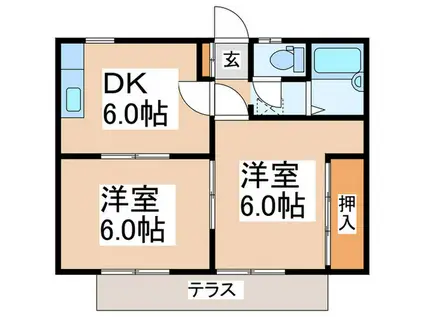 岩間ハイツA(2DK/1階)の間取り写真