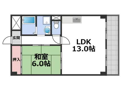 深江橋レインボーマンション(1LDK/2階)の間取り写真