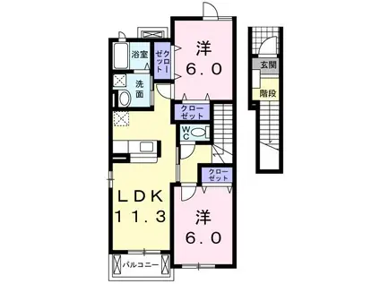 ジョイ フラット 青鳥II(2LDK/2階)の間取り写真