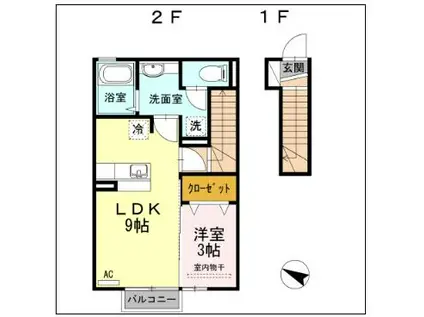 サニーフラット大道北 A(1LDK/2階)の間取り写真