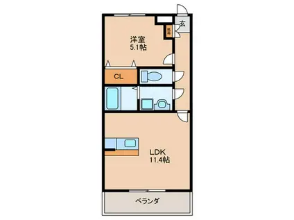 K´S国分(1LDK/1階)の間取り写真