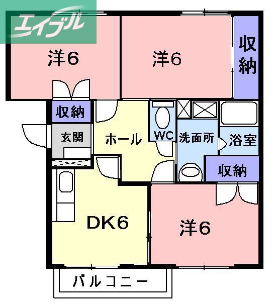 ニューエルディムゆうC(3DK/2階)の間取り写真