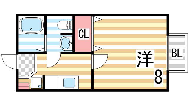 プランドールA棟(1K/2階)の間取り写真