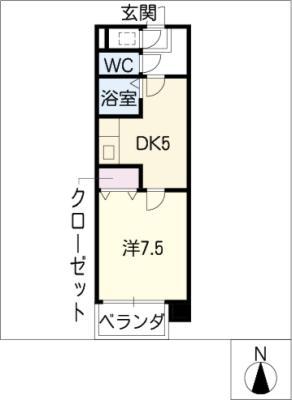 近鉄名古屋線 津新町駅 徒歩2分 9階建 築28年(1DK/7階)の間取り写真