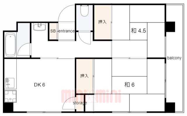 睦マンション(2DK/4階)の間取り写真