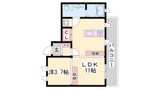 BOULEAU BLANC(1LDK/1階)の間取り写真