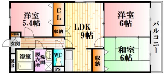 ユーミー尾和(3DK/3階)の間取り写真