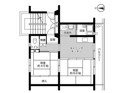 ビレッジハウス小羽山1号棟(2DK/3階)の間取り写真