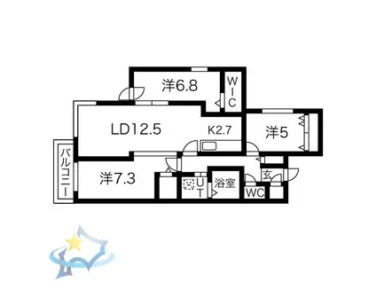 ヴォーネン山鼻ウエスト(3LDK/2階)の間取り写真