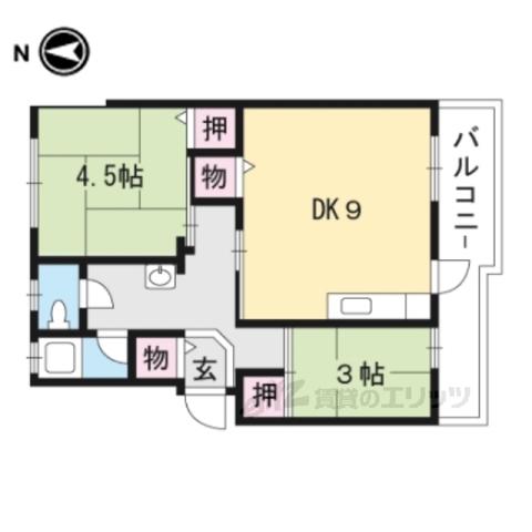 辻ハイツⅠ(2LDK/1階)の間取り写真