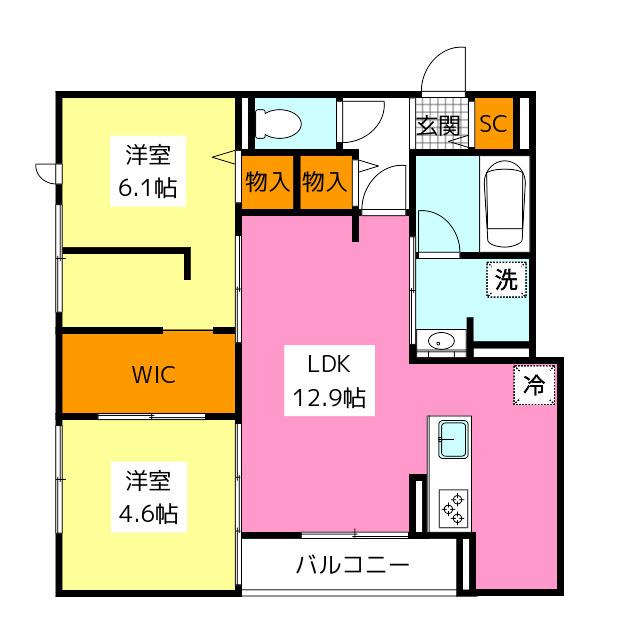GRANDVALLEY 博多(2LDK/1階)の間取り写真