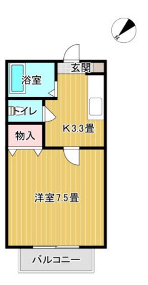 ディアス中央B(1K/2階)の間取り写真