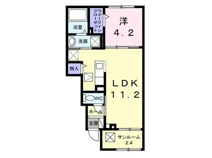 デュエル(1LDK/1階)の間取り写真