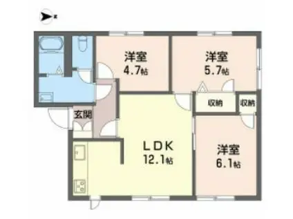 ドミール鈴蘭 C棟(3LDK/1階)の間取り写真