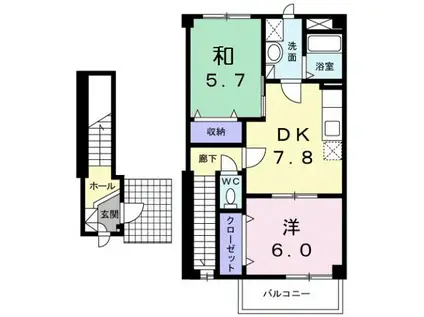 プラーサソレアード(2DK/2階)の間取り写真