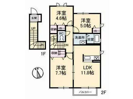 アネーロA棟(3LDK/2階)の間取り写真
