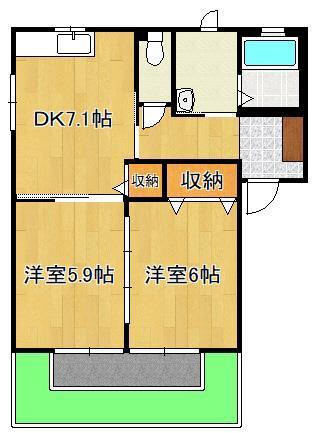 咲ら坂HI H棟(2DK/1階)の間取り写真