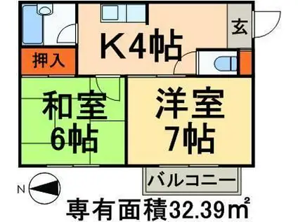 サンモール中川(2K/1階)の間取り写真