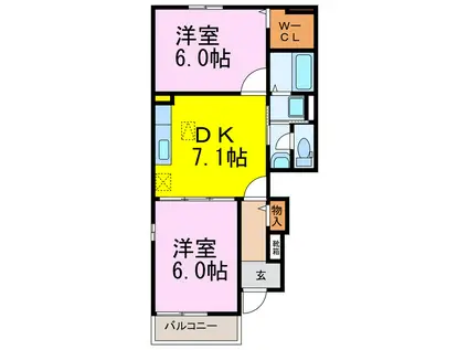 パレドールII(2DK/1階)の間取り写真