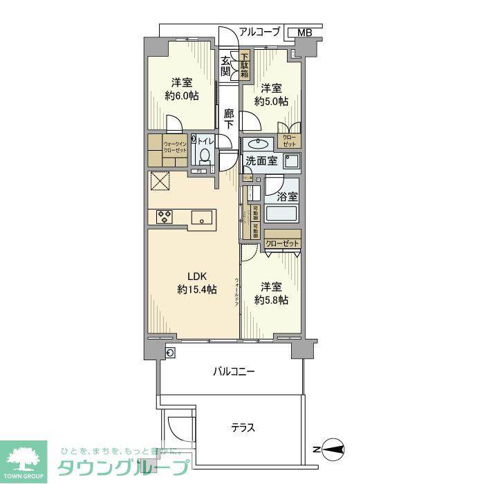 プラウド元住吉ガーデンズ(3LDK/1階)の間取り写真