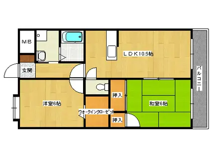 ハピネス岩田(2LDK/3階)の間取り写真