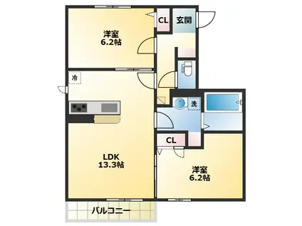 DEMEURE CRECIA I(2LDK/1階)の間取り写真
