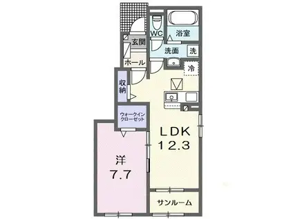 メゾンルミネ五個荘II(1LDK/1階)の間取り写真