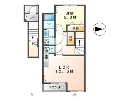 フォレスト鹿妻III(1LDK/2階)の間取り写真