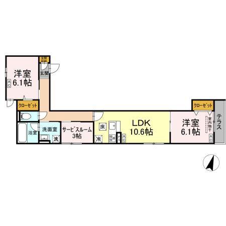 セレスティア扇VII(2LDK/1階)の間取り写真