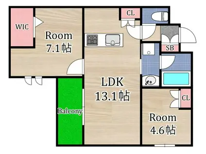 内代レジデンスノース(2LDK/1階)の間取り写真