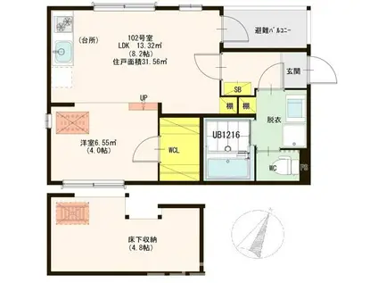ハーモニーテラス姫島(1LDK/1階)の間取り写真