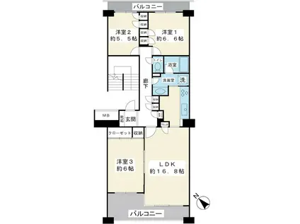 ベイシティ浦安B棟(3LDK/10階)の間取り写真