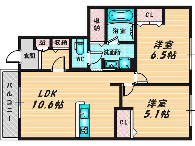 アット横小路(2LDK/1階)の間取り写真
