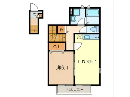 アムールセンタービレッジ(1LDK/2階)の間取り写真