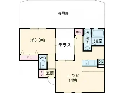 プレミアムテラスFUKURO(1LDK/1階)の間取り写真