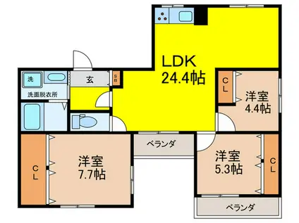 アパ-トメント松虫(3LDK/3階)の間取り写真