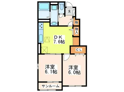REIWA III(2DK/1階)の間取り写真
