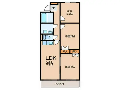 グランドヒル野中(3LDK/6階)の間取り写真
