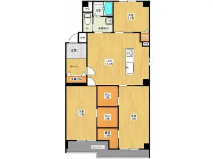 新町マンション(3LDK/1階)の間取り写真