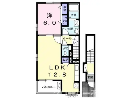 ラフレシール B(1LDK/2階)の間取り写真