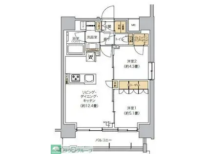 リビオメゾン芝浦(2LDK/12階)の間取り写真