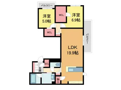 RIO BREZZA 芦屋(2LDK/2階)の間取り写真